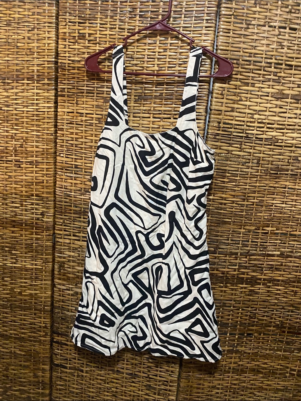 EUC Japna Black Cream art pattern linen blend fully lined sundress XL